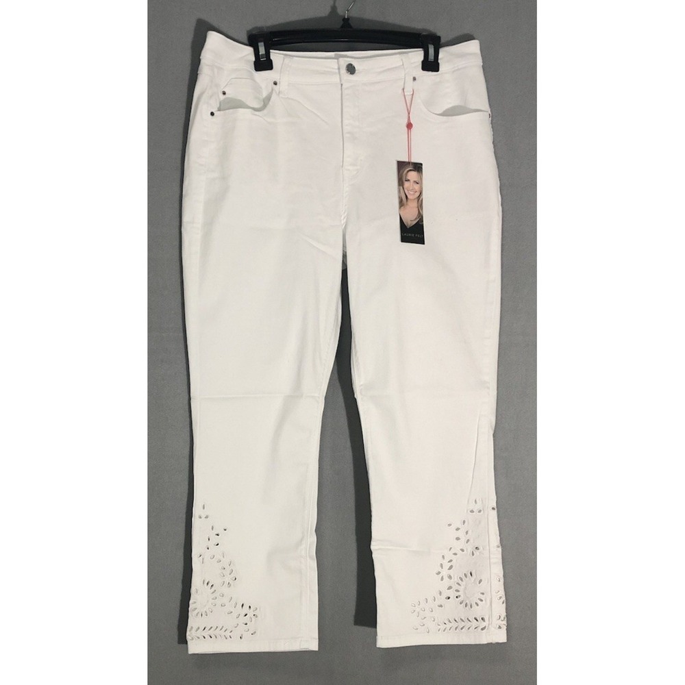 Laurie Felt Regular Daisy Floral Embroidered Ankle Jeans White  Sz 16 A499889